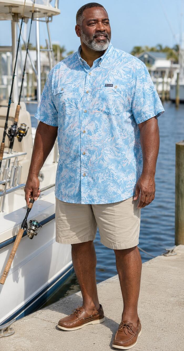 Columbia Omni-Wick Fishing Shirt Mens XXL Blue Tropical Vented Button Up